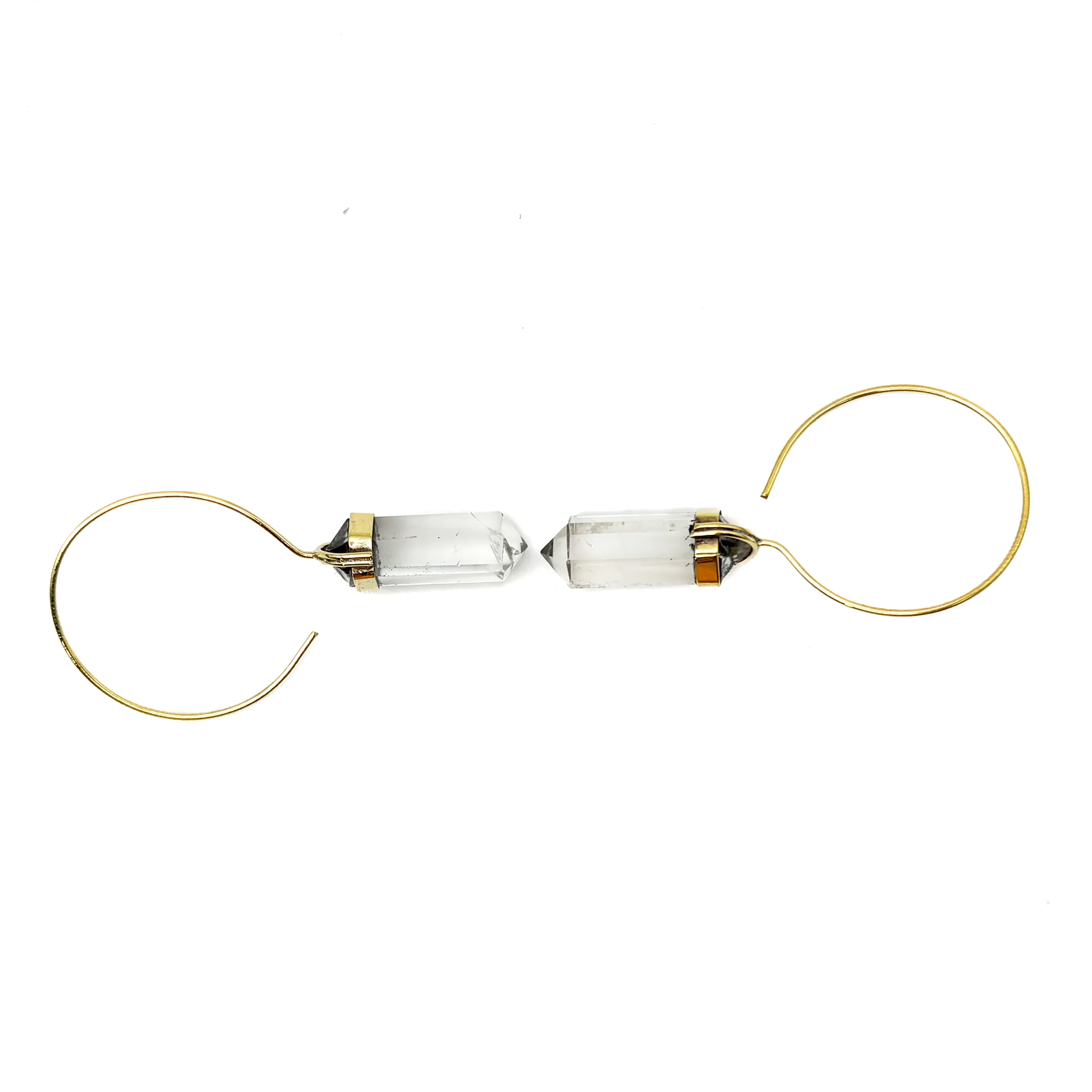 Crystal Quartz Point Brass Hoop Earrings - Image 2