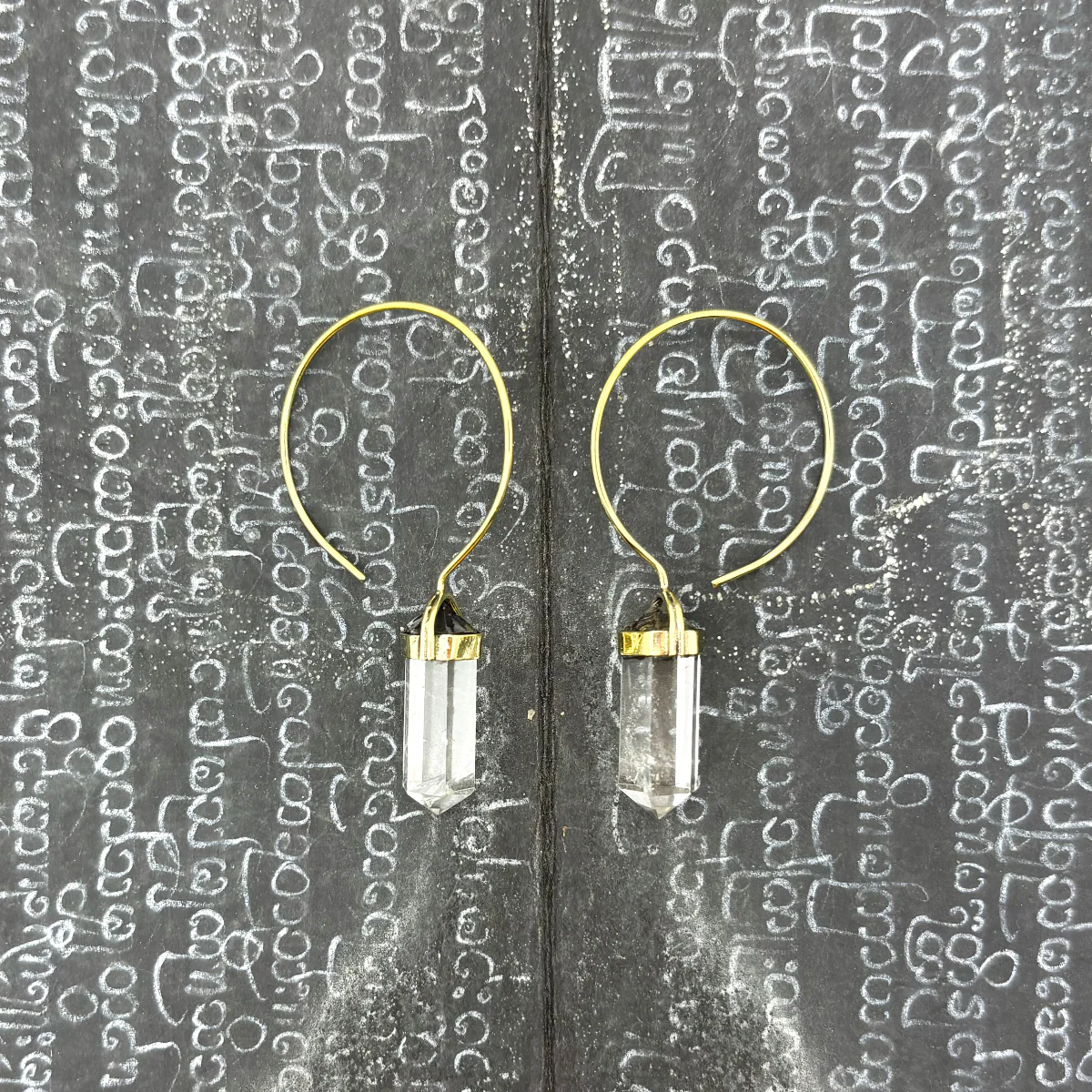 Crystal Quartz Point Brass Hoop Earrings - Image 3