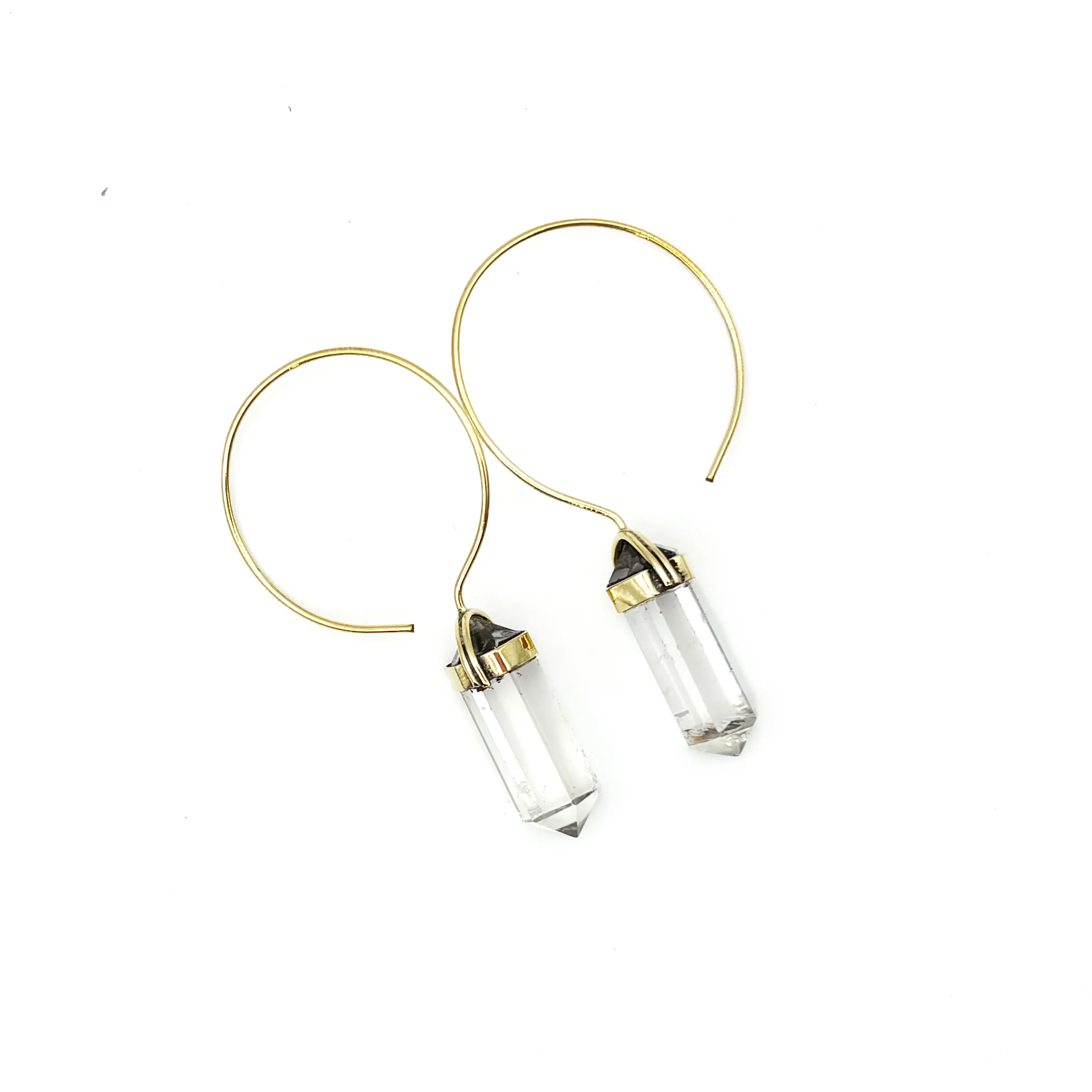 Crystal Quartz Point Brass Hoop Earrings - Image 4