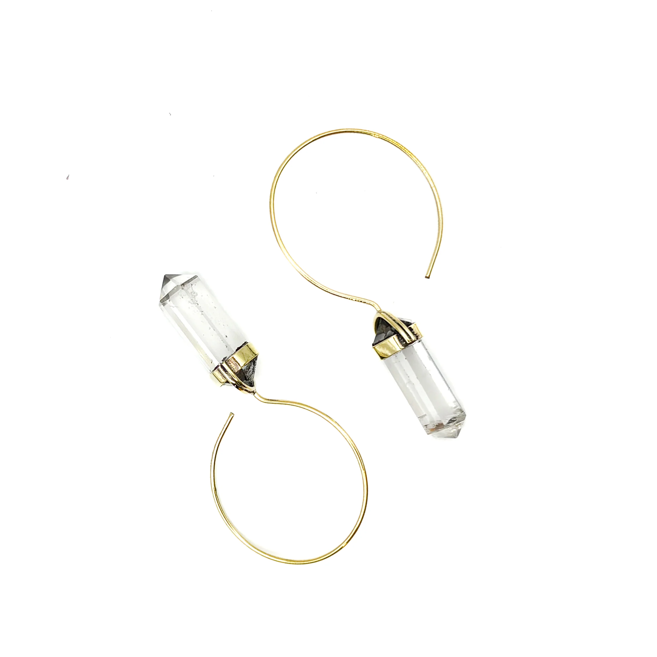 Crystal Quartz Point Brass Hoop Earrings - Image 6