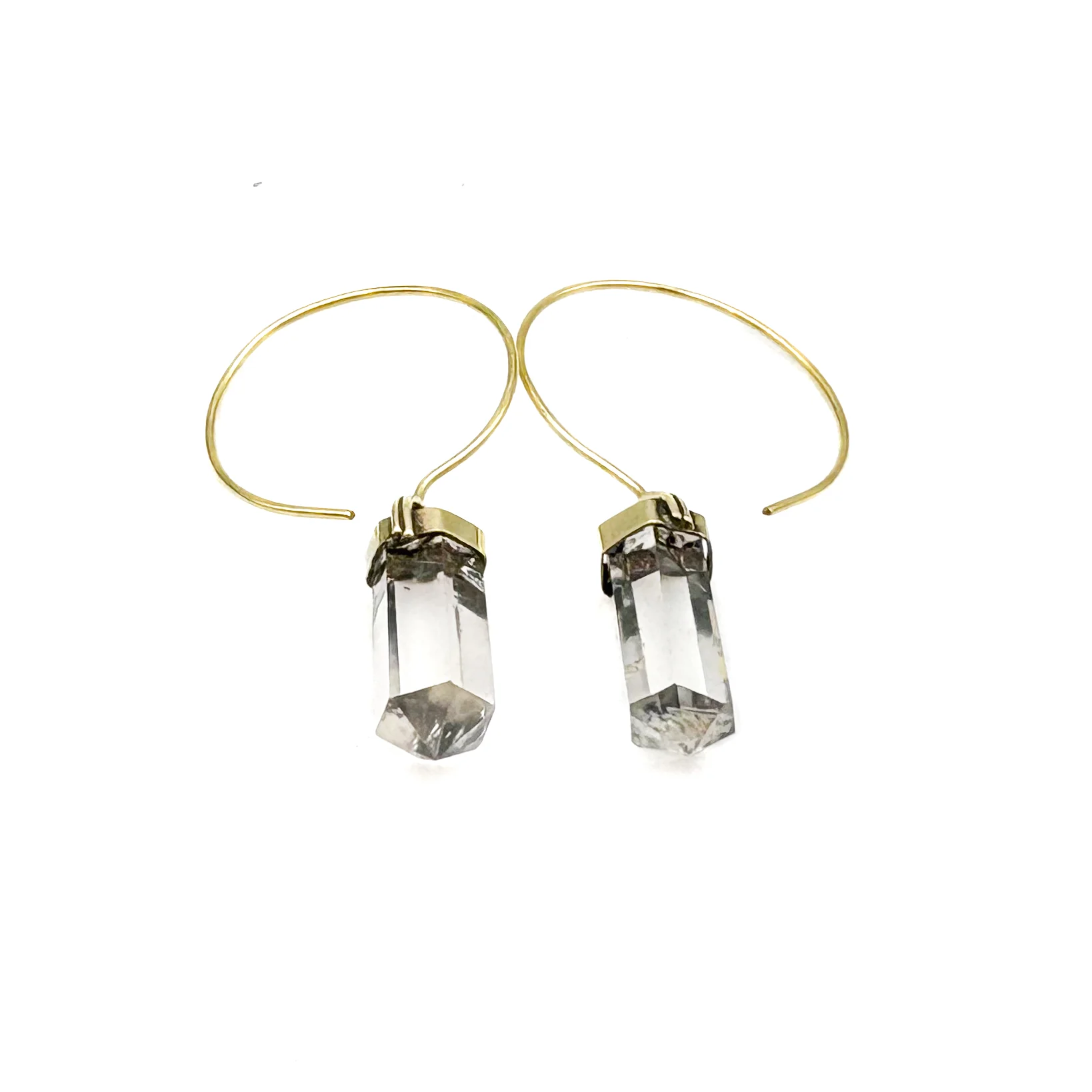 Crystal Quartz Point Brass Hoop Earrings - Image 8