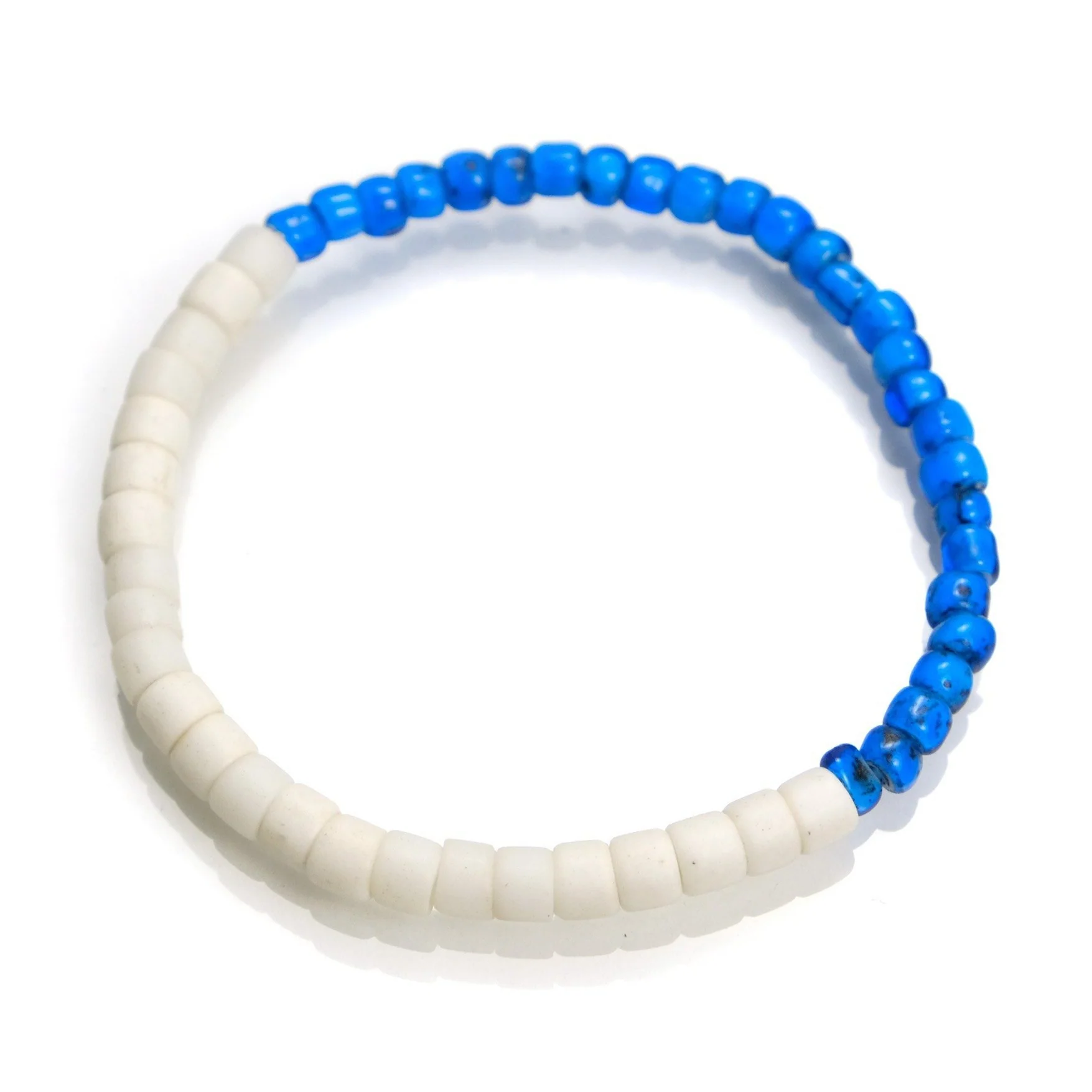 Czech White Hearts Bead + Tile Glass Bead Stretch Bracelet #1 - Image 2