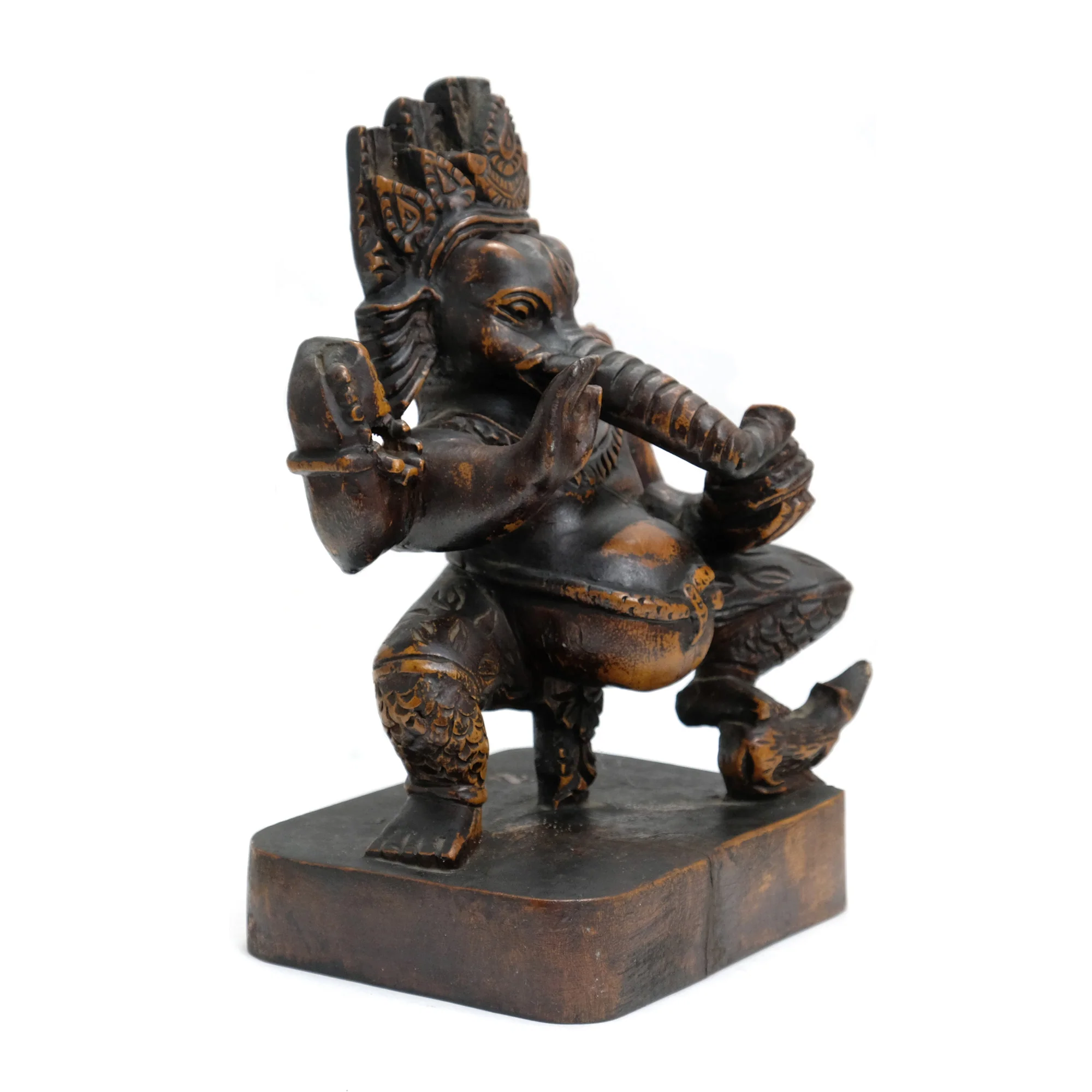 Dancing Lord Ganesha Nritya-Ganapati Wooden Sculpture - Image 4