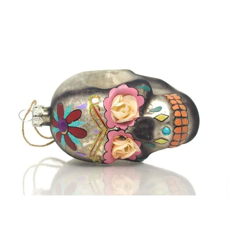 Day of the Dead Skull Flower/Eye Glass Ornament, B - Image 3