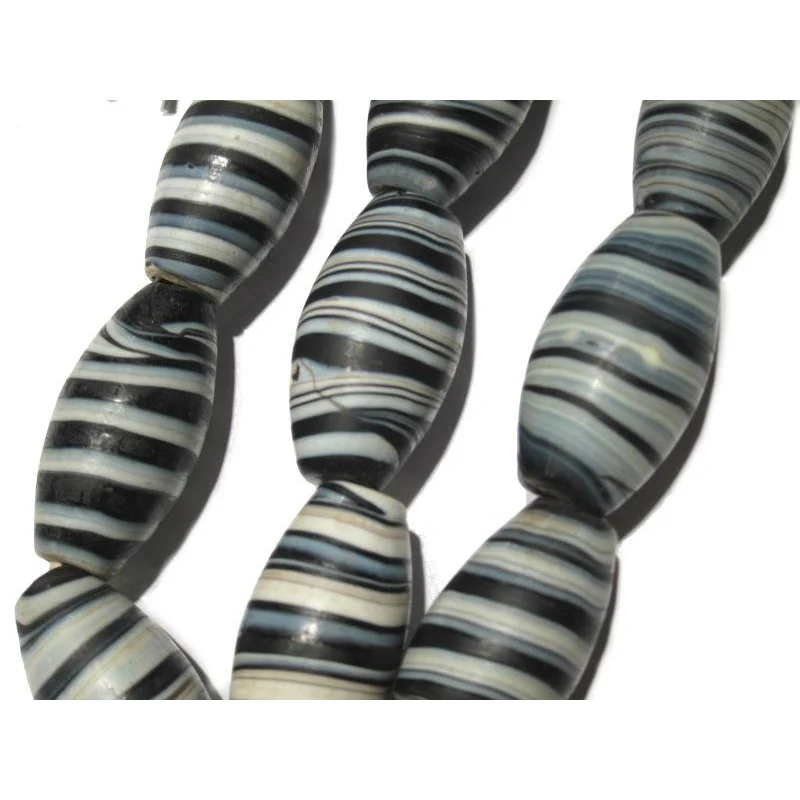 Glass "Dzi Style Banded Agate" Black and White Glass Barrel Necklace/Strand or Loose - Image 3