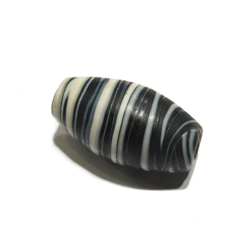 Glass "Dzi Style Banded Agate" Black and White Glass Barrel Necklace/Strand or Loose - Image 5