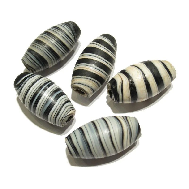 Glass "Dzi Style Banded Agate" Black and White Glass Barrel Necklace/Strand or Loose - Image 6