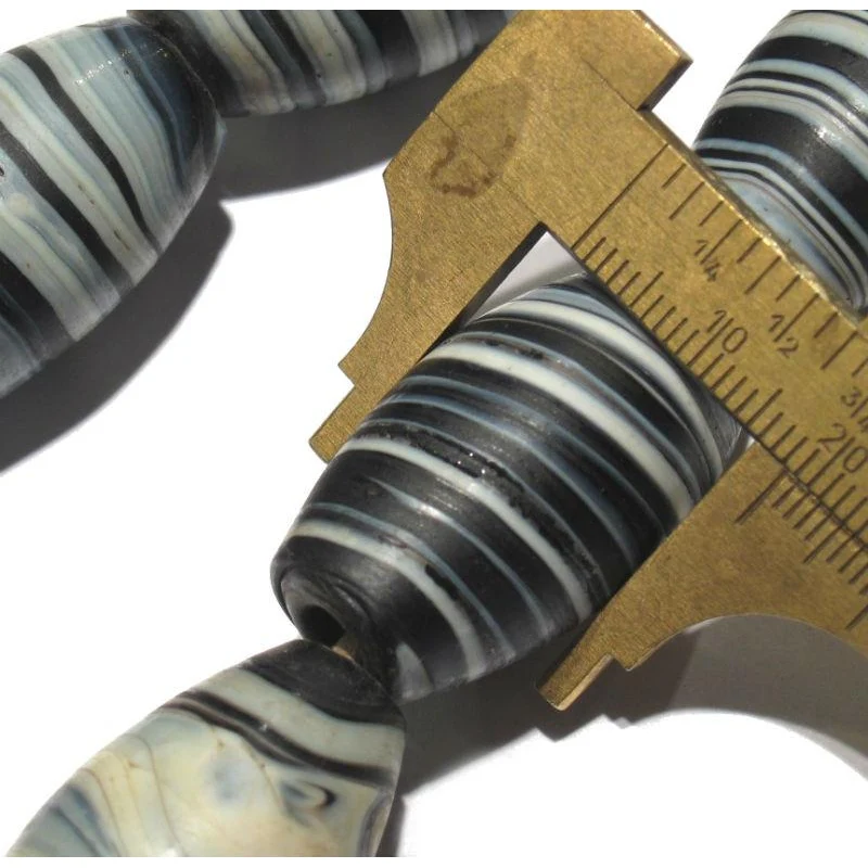 Glass "Dzi Style Banded Agate" Black and White Glass Barrel Necklace/Strand or Loose - Image 8
