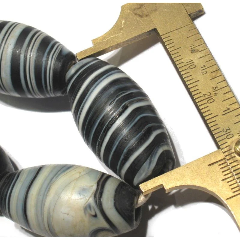 Glass "Dzi Style Banded Agate" Black and White Glass Barrel Necklace/Strand or Loose - Image 9