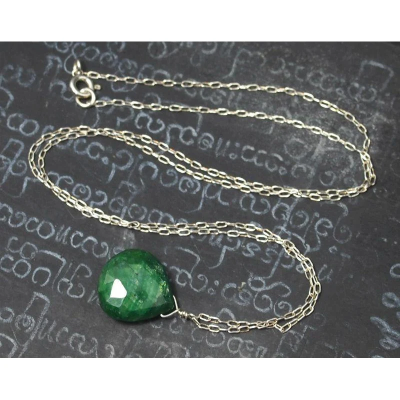 Emerald Necklace On Sterling Silver Chain With Sterling Silver Spring Clasp 2 - Image 2