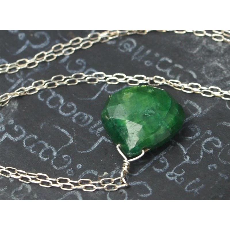 Emerald Necklace On Sterling Silver Chain With Sterling Silver Spring Clasp 2 - Image 3