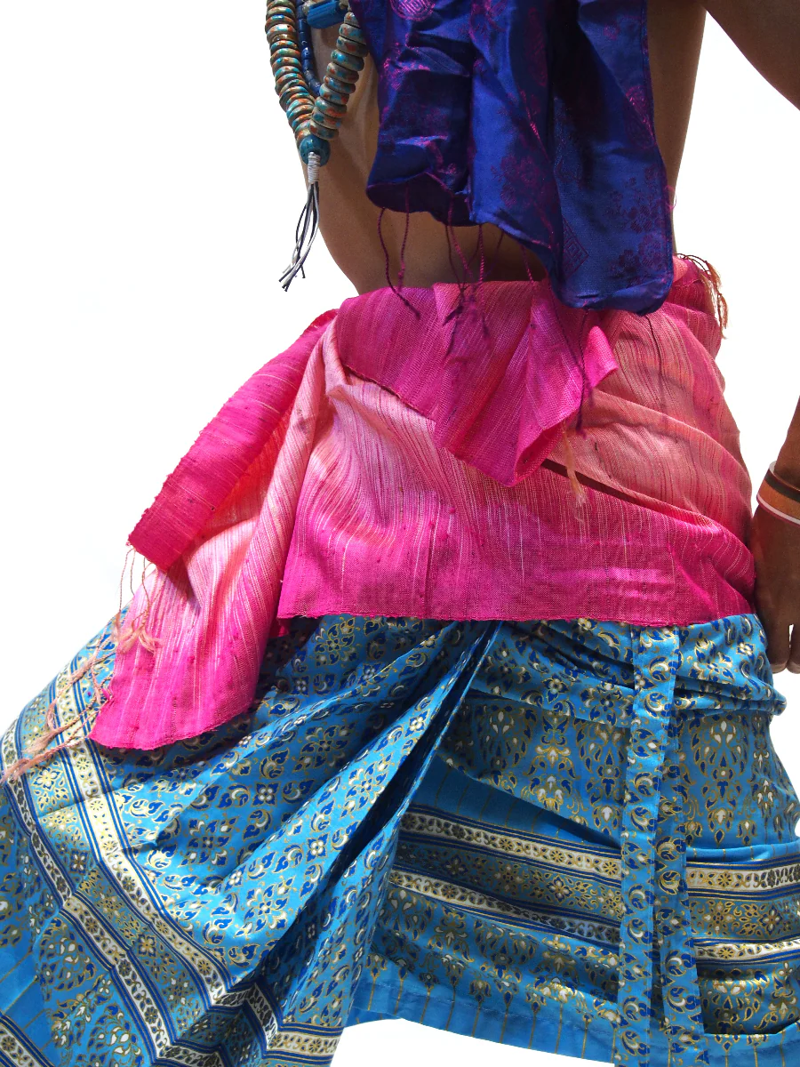 Ensemble 10: Vietnamese 100% Silk Two-Tone Scarf, Royal Blue/Magenta with Thailand Printed Turquoise Wrap Skirt - Each Item Sold Separately - Image 3