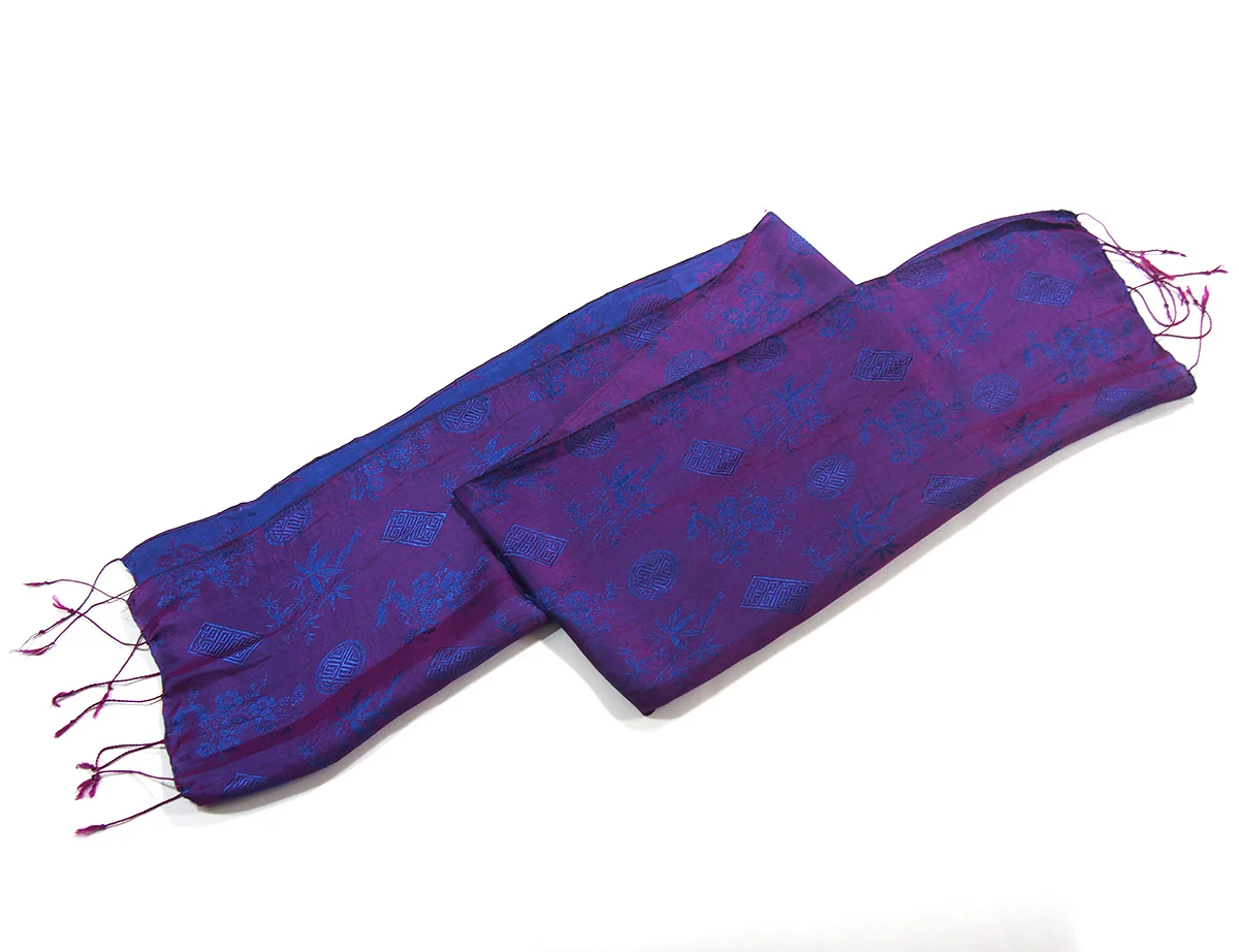 Ensemble 10: Vietnamese 100% Silk Two-Tone Scarf, Royal Blue/Magenta with Thailand Printed Turquoise Wrap Skirt - Each Item Sold Separately - Image 7