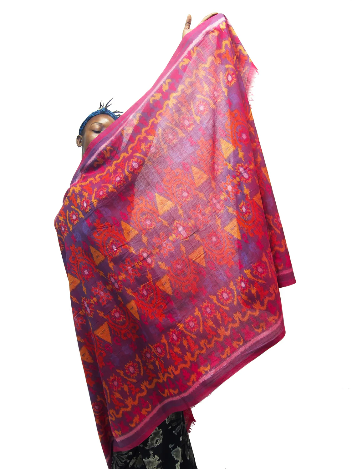 Ensemble 13: Bali Ikat Floral Sarong with Wire Wrapped Moonstone Hoop Earrings - Each Item Sold Separately - Image 6