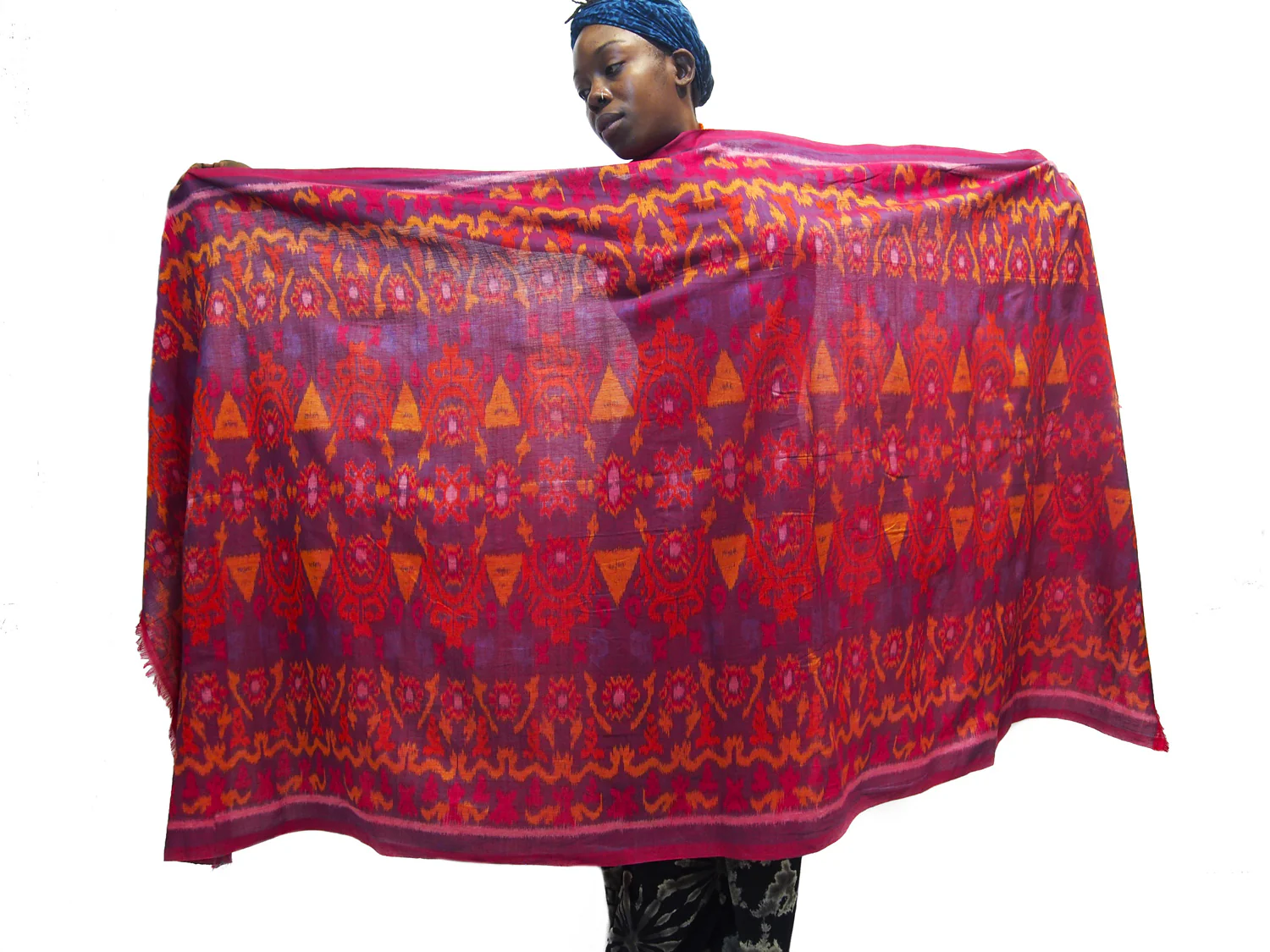 Ensemble 13: Bali Ikat Floral Sarong with Wire Wrapped Moonstone Hoop Earrings - Each Item Sold Separately - Image 7