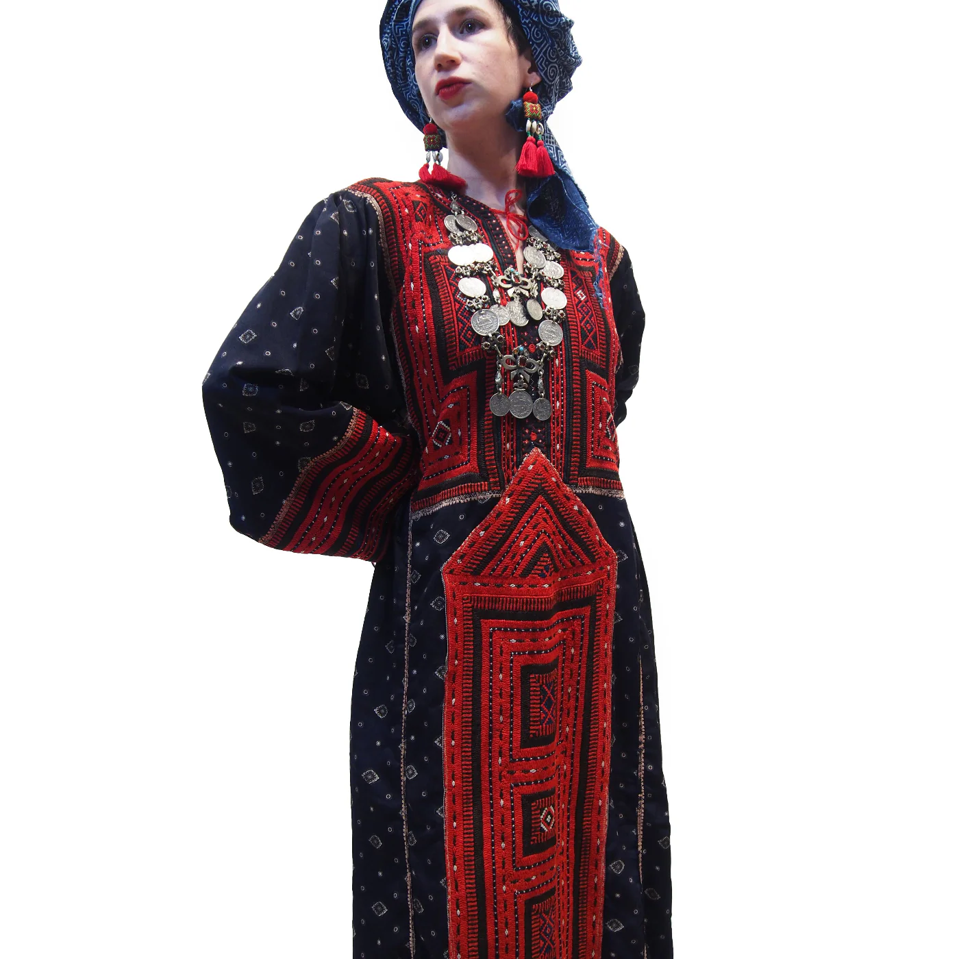 Ensemble 14: Afghanistan Vintage Embroidery Dress with Hmong Indigo Batik Wrap from Thailand - Each Item Sold Separately - Image 2