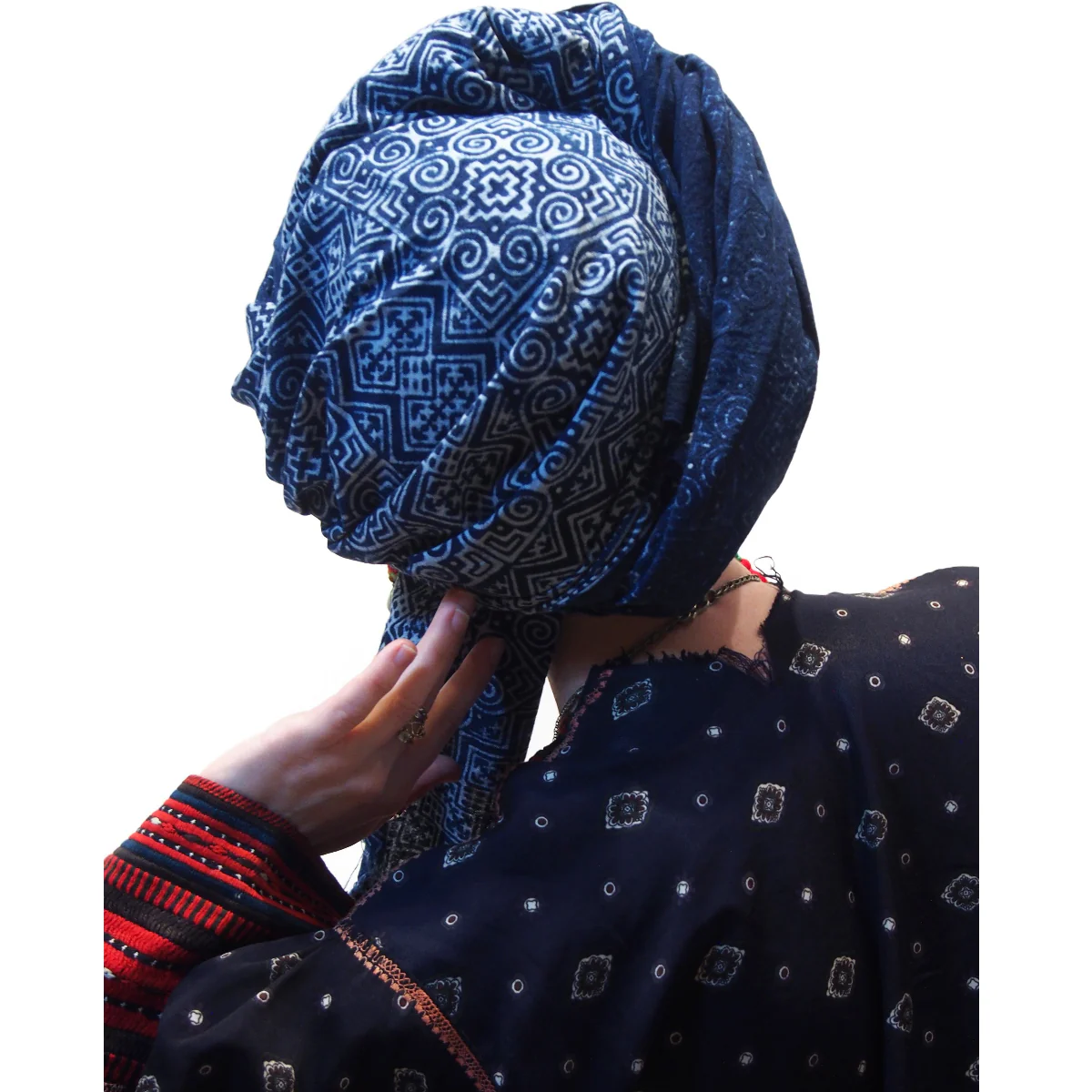 Ensemble 14: Afghanistan Vintage Embroidery Dress with Hmong Indigo Batik Wrap from Thailand - Each Item Sold Separately - Image 3