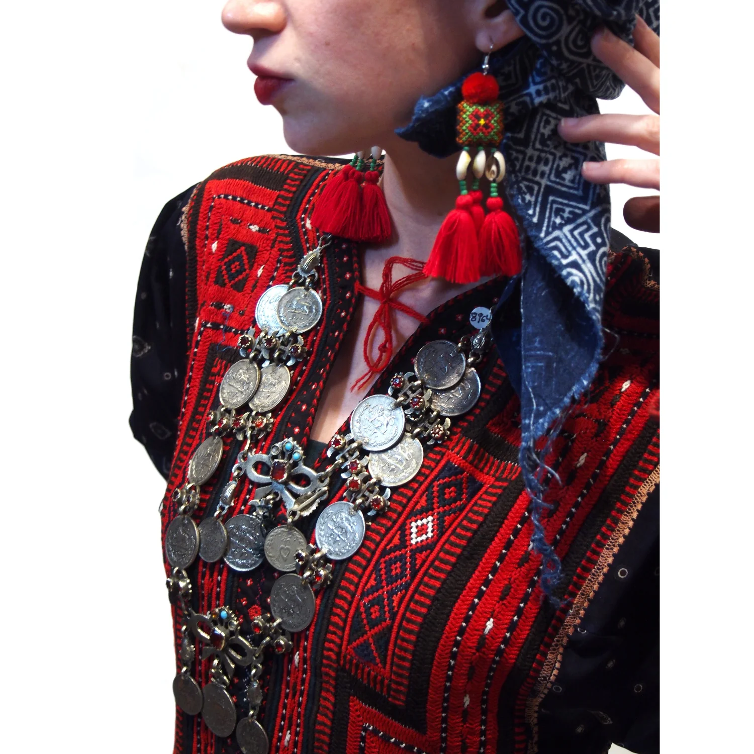 Ensemble 14: Afghanistan Vintage Embroidery Dress with Hmong Indigo Batik Wrap from Thailand - Each Item Sold Separately - Image 4