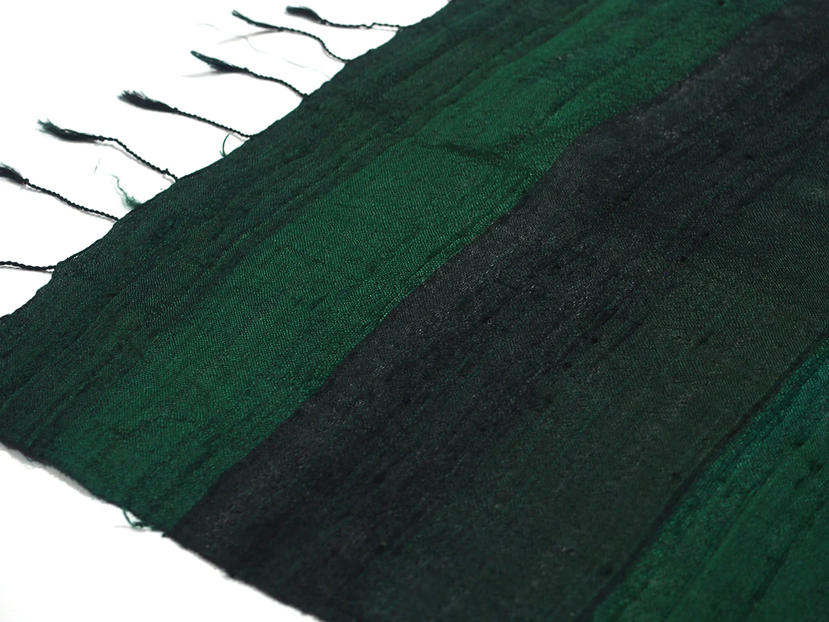 Ensemble 16: Thai 100% Raw Silk Forest Green Scarf with Laos Hilltribe Woven Heirloom Silk Patterned Shawl - Each Item Sold Separately - Image 6