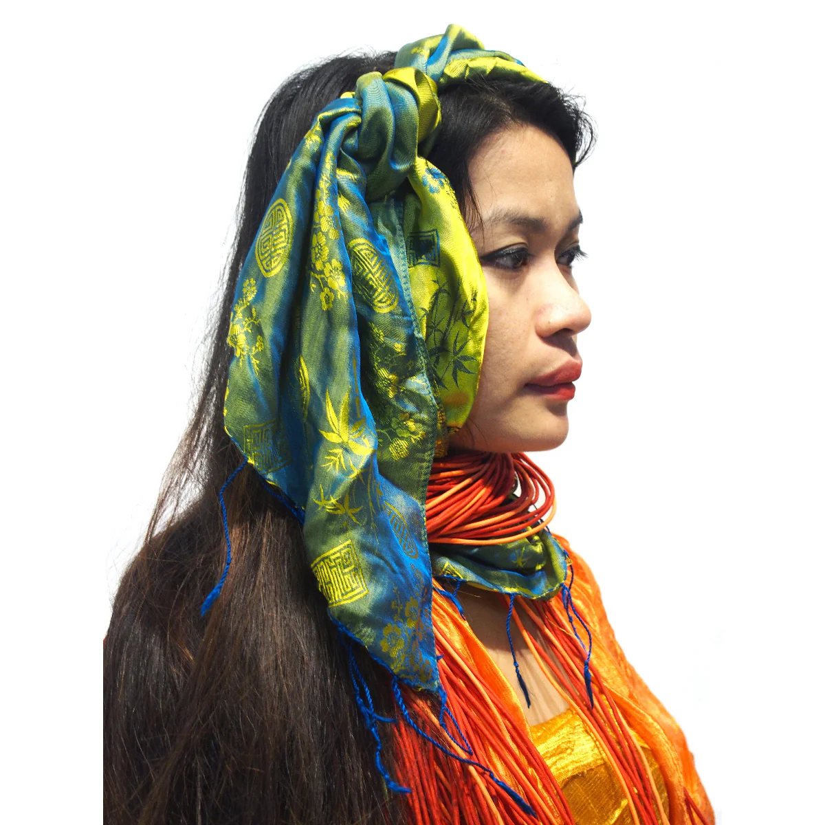 Ensemble 18: Thai Hilltribe "Married Women's" 96 Strand Pompom Necklace with Viet and Thai 100% Silk Shawls - Each Item Sold Separately - Image 2
