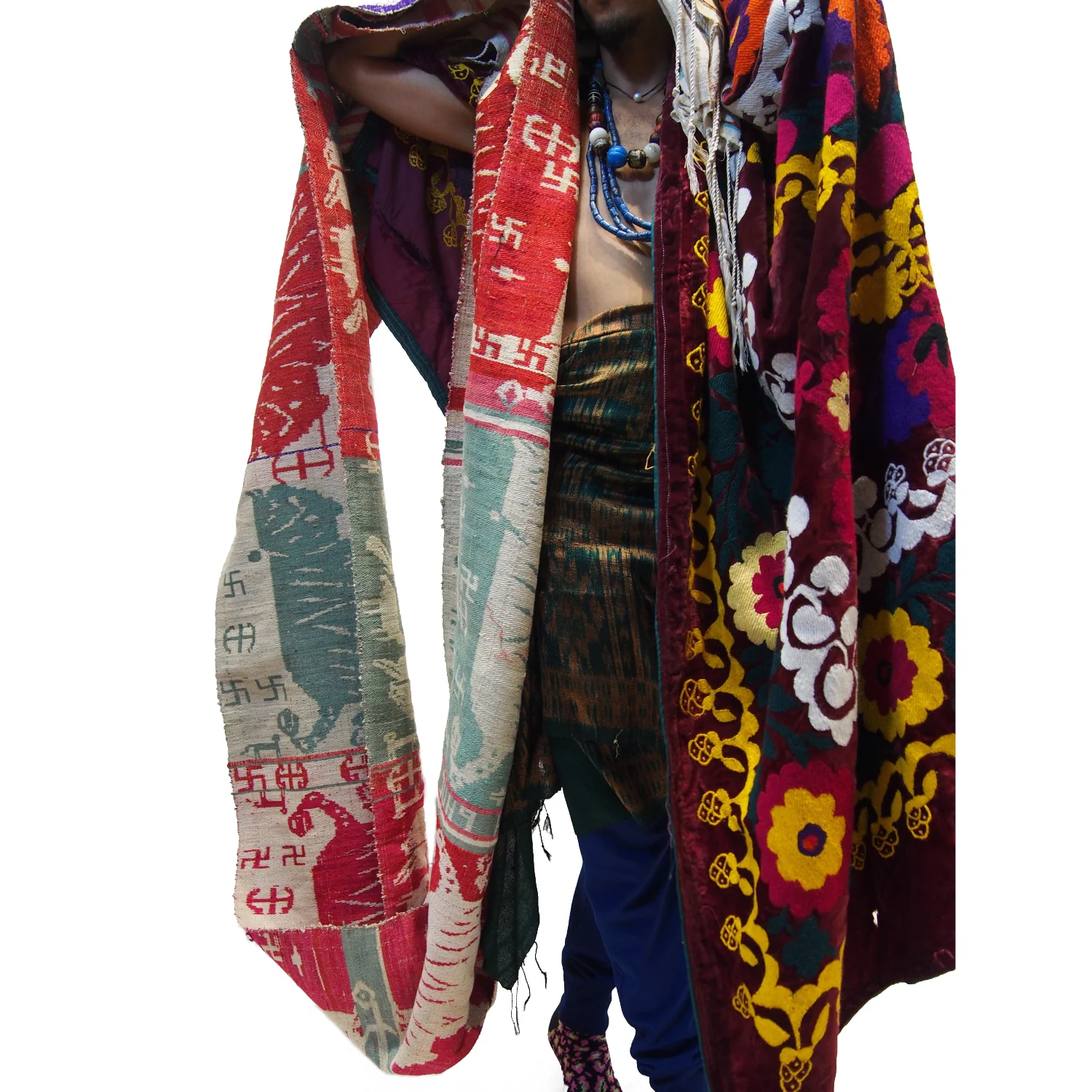 Ensemble 22: Vintage Shamanic Tiger Spirit Cloth with Suzani Cloth and Ikat Shawl - Each Item Sold Separately - Image 2
