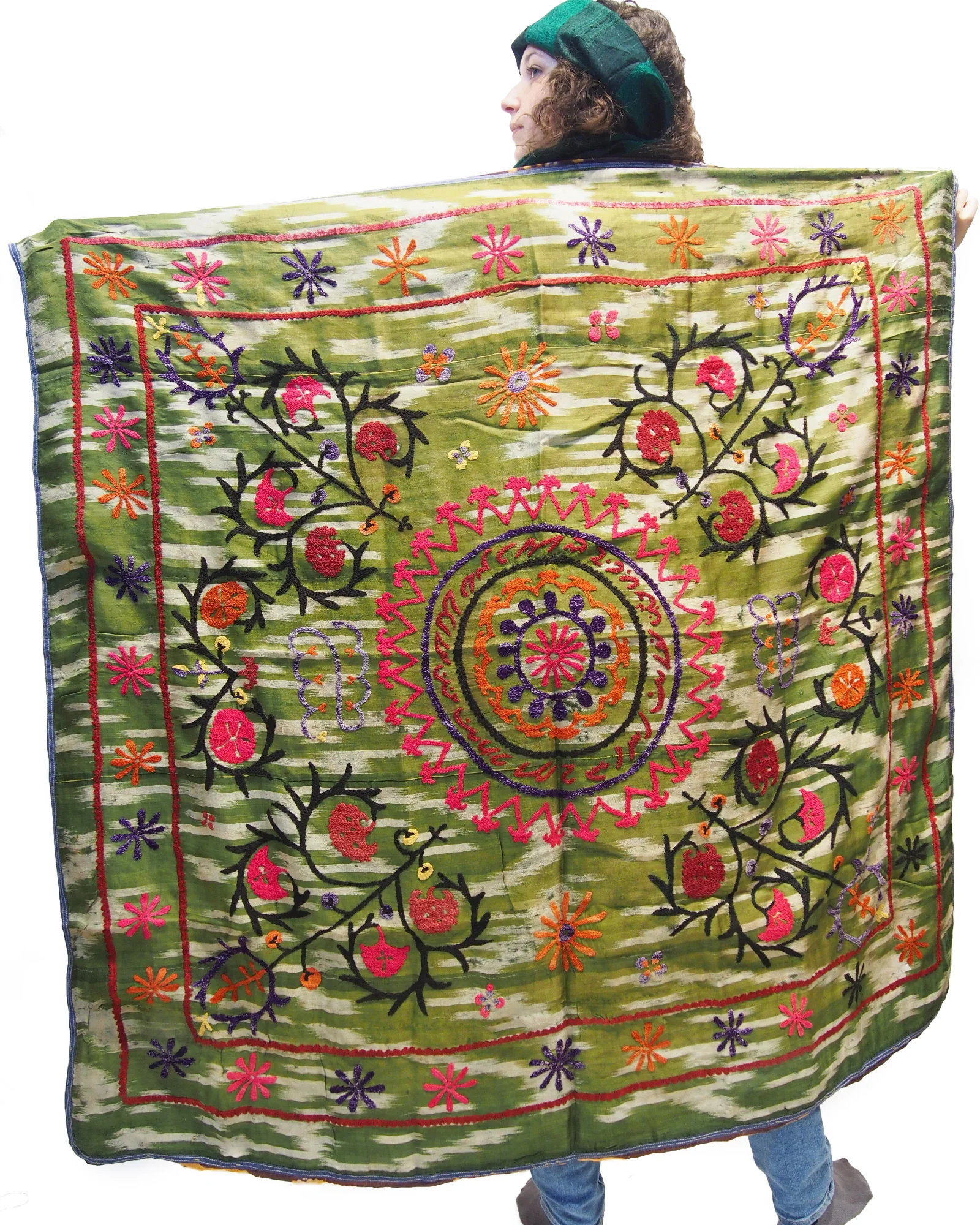 Ensemble 23: Vintage Suzani Tapestry with 100% Raw Silk Hand Dyed Scarf - Each Item Sold Separately - Image 2