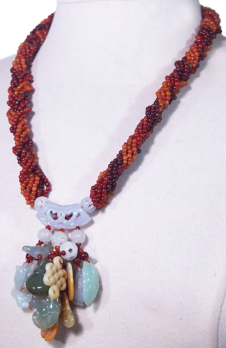 Ensemble 3: Chinese Wall Hanging and Indonesian Sarong with Peacock Feather Earrings and Jade Necklace - Each Item Sold Separately - Image 8