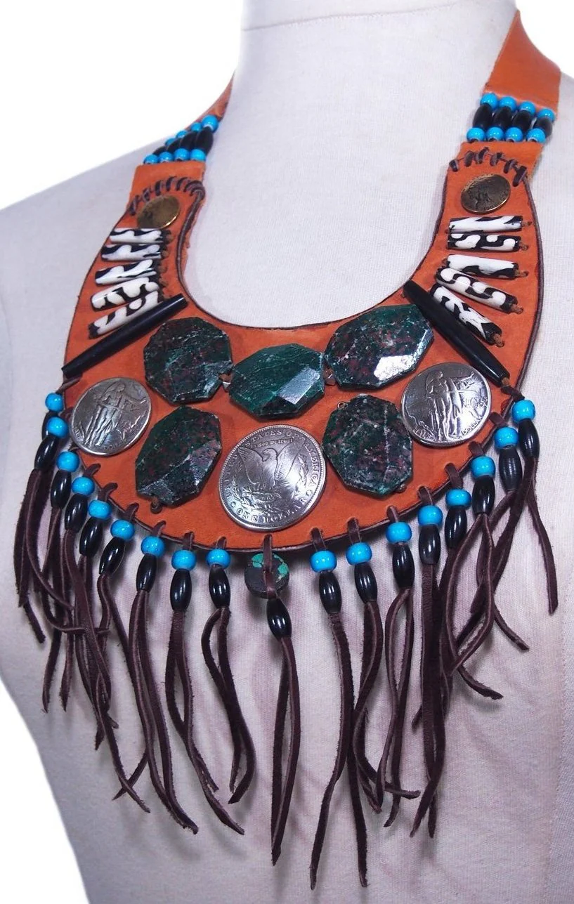 Ensemble 6: Floral Printed Sarong from Bali, Indonesia with Hand Tooled/ Adorned Leather Bib Necklace from Beads of Paradise NYC - Each Item Sold Separately - Image 6