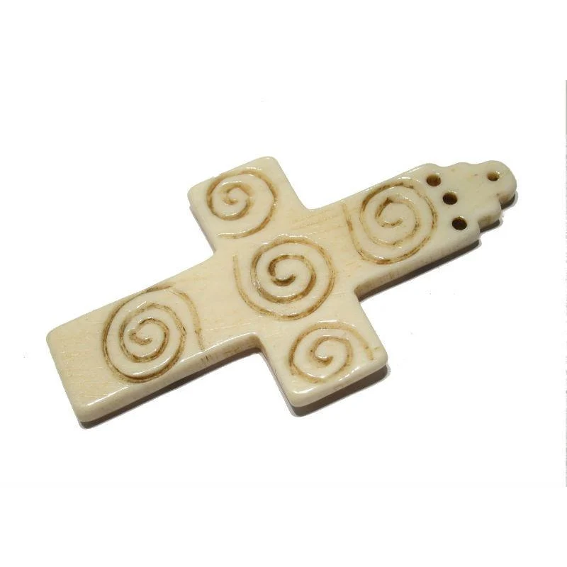 Ethiopian Coptic Style Cross Hand Carved Cow Bone Pendant 5 - Image 2