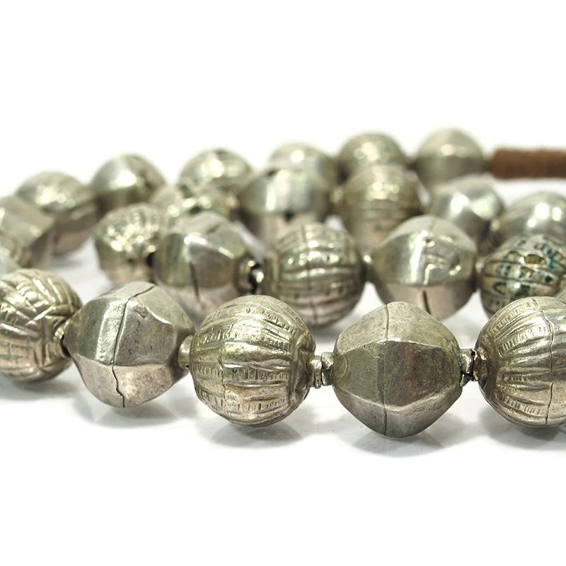 Ethiopian Fine Coin Silver Heirloom Hollow Cast Beads Necklace ca. 1900 - Image 2