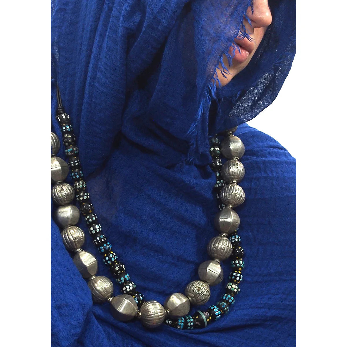 Ethiopian Fine Coin Silver Heirloom Hollow Cast Beads Necklace ca. 1900 - Image 3