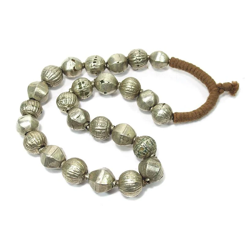 Ethiopian Fine Coin Silver Heirloom Hollow Cast Beads Necklace ca. 1900 - Image 4