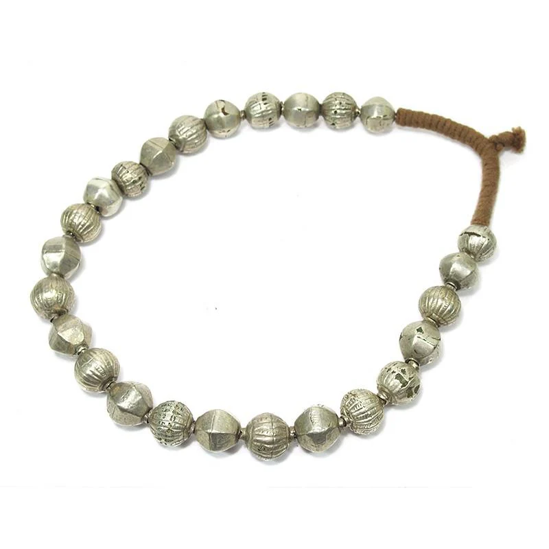 Ethiopian Fine Coin Silver Heirloom Hollow Cast Beads Necklace ca. 1900 - Image 5