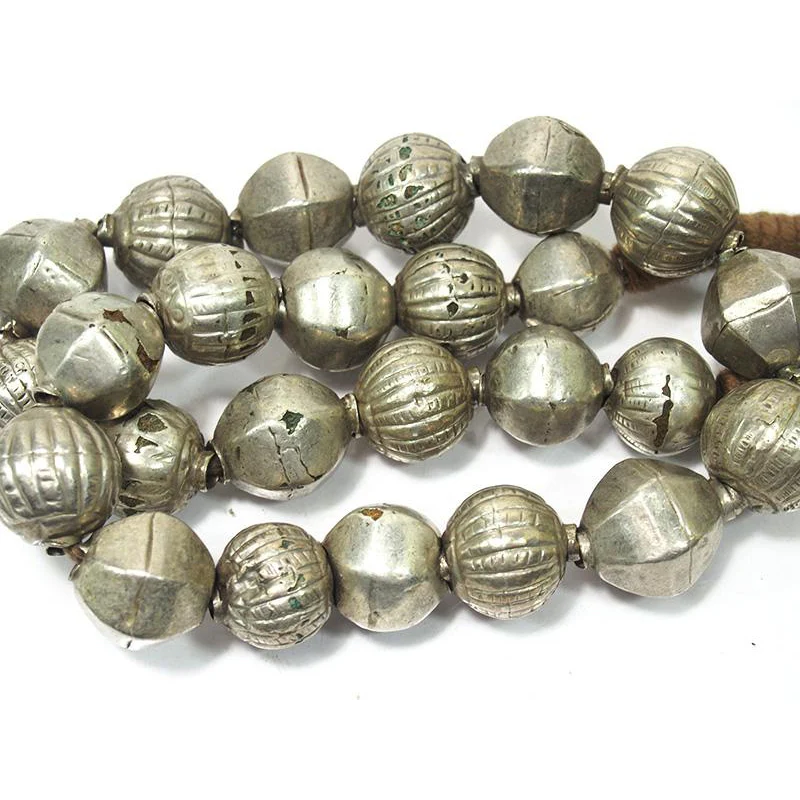 Ethiopian Fine Coin Silver Heirloom Hollow Cast Beads Necklace ca. 1900 - Image 6