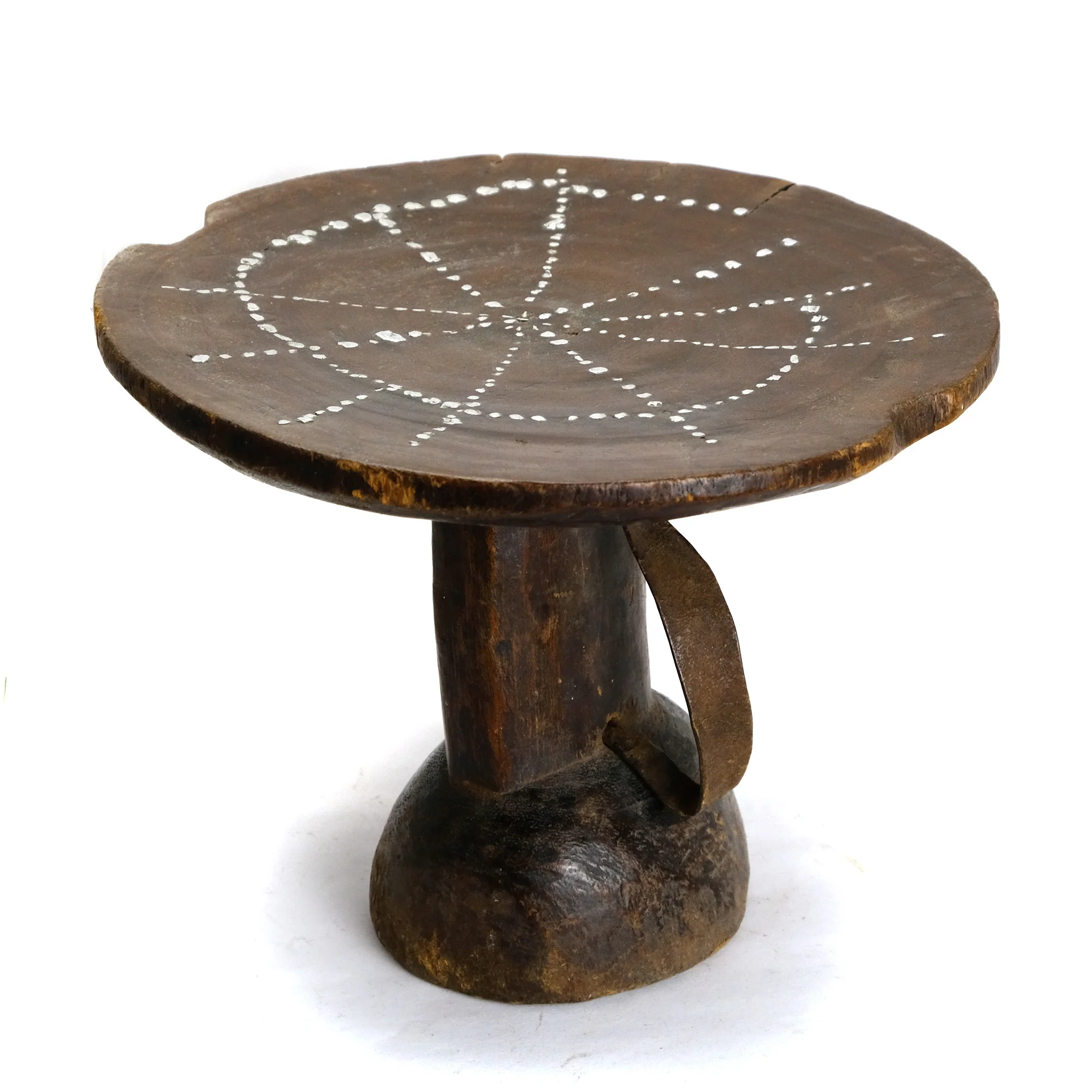 Ethiopian Headrest With Ornate Tin Nail Design - Image 2
