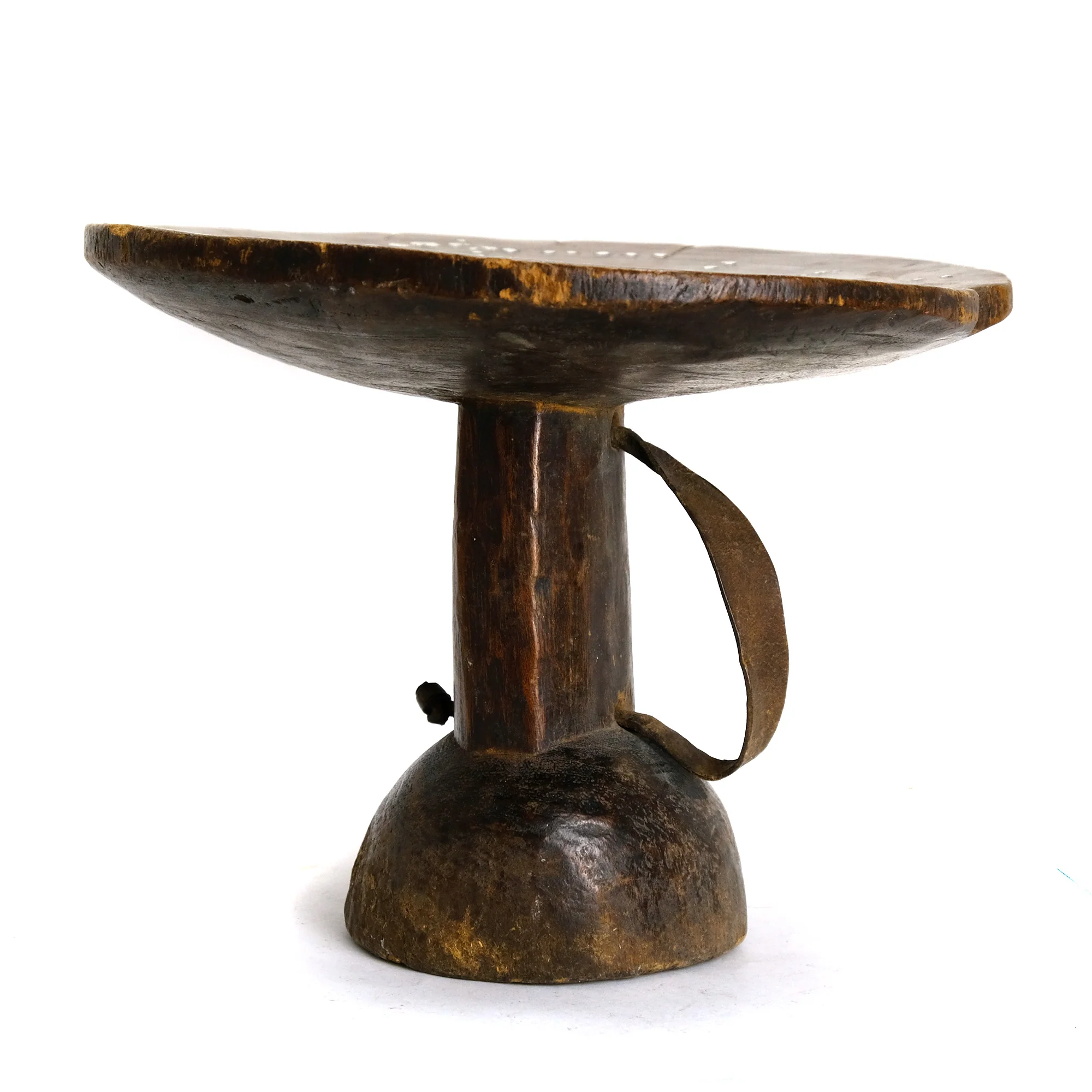 Ethiopian Headrest With Ornate Tin Nail Design - Image 3