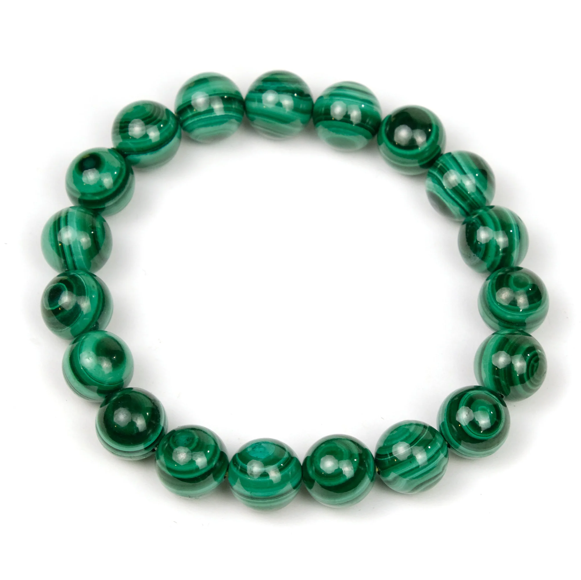Eye Malachite Rounds Stretch Bracelet 10mm - Image 2