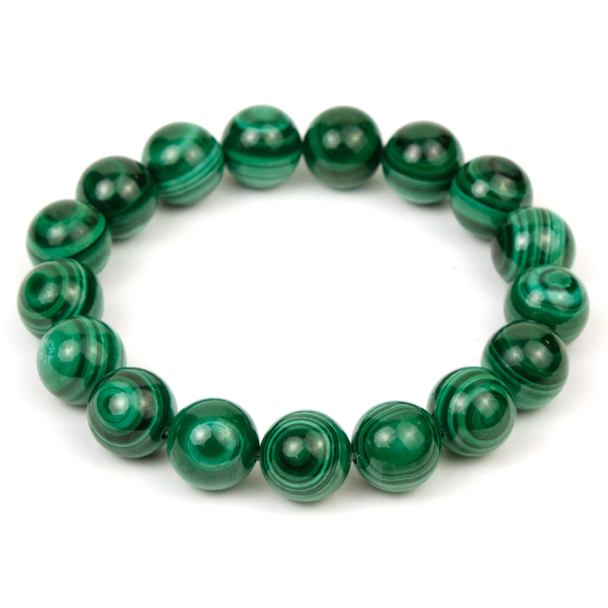 Eye Malachite Rounds Stretch Bracelet 12mm - Image 2