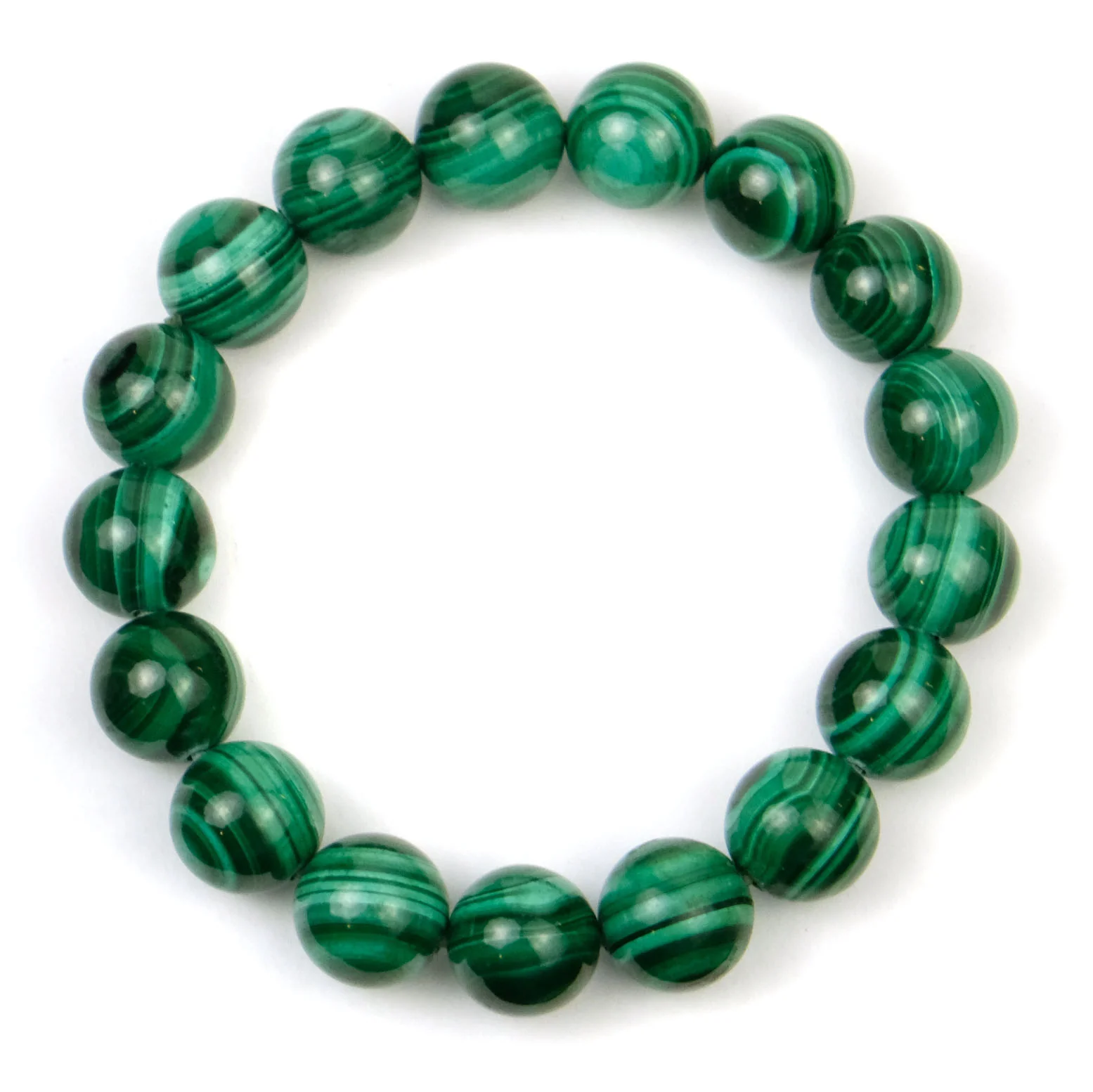 Eye Malachite Rounds Stretch Bracelet 12mm - Image 3