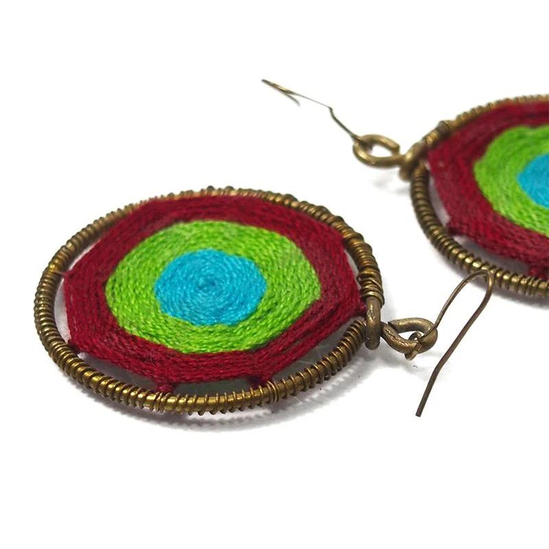 Fabric Wheel Hilltribe Earrings, A - Image 2
