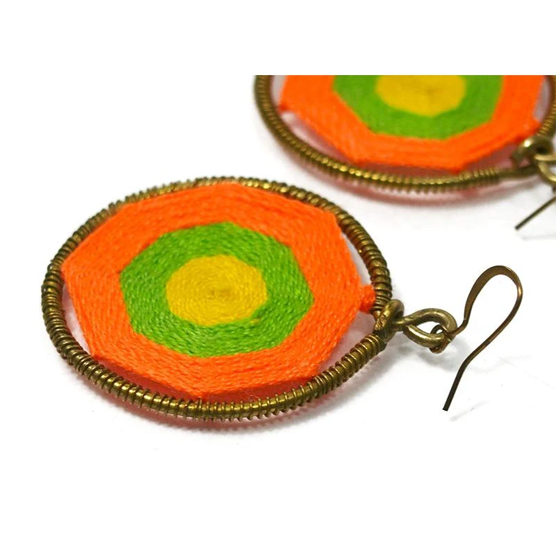 Fabric Wheel Hilltribe Earrings, B - Image 2