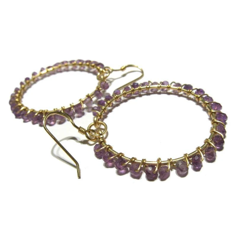 Faceted Amethyst Rondelle Hoop Earrings with Gold Filled Ear Wires - Image 3