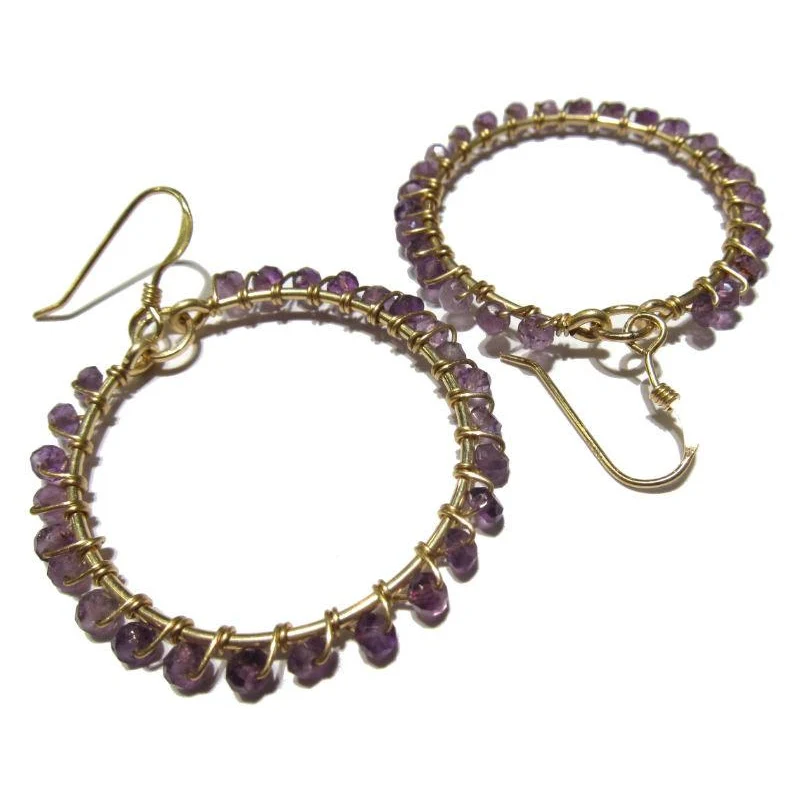 Faceted Amethyst Rondelle Hoop Earrings with Gold Filled Ear Wires - Image 4