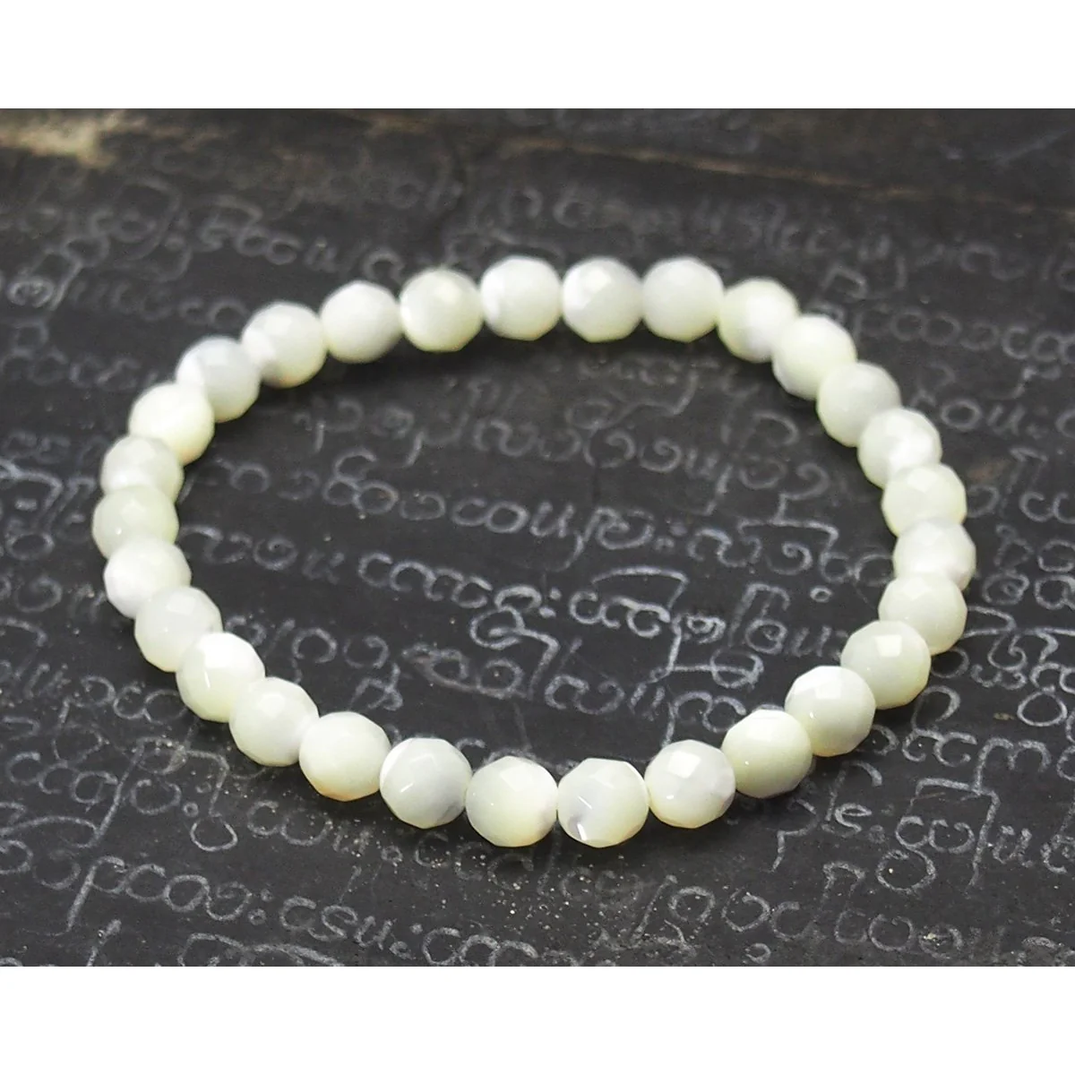 Faceted Mother of Pearl Stretch Bracelet - Image 3
