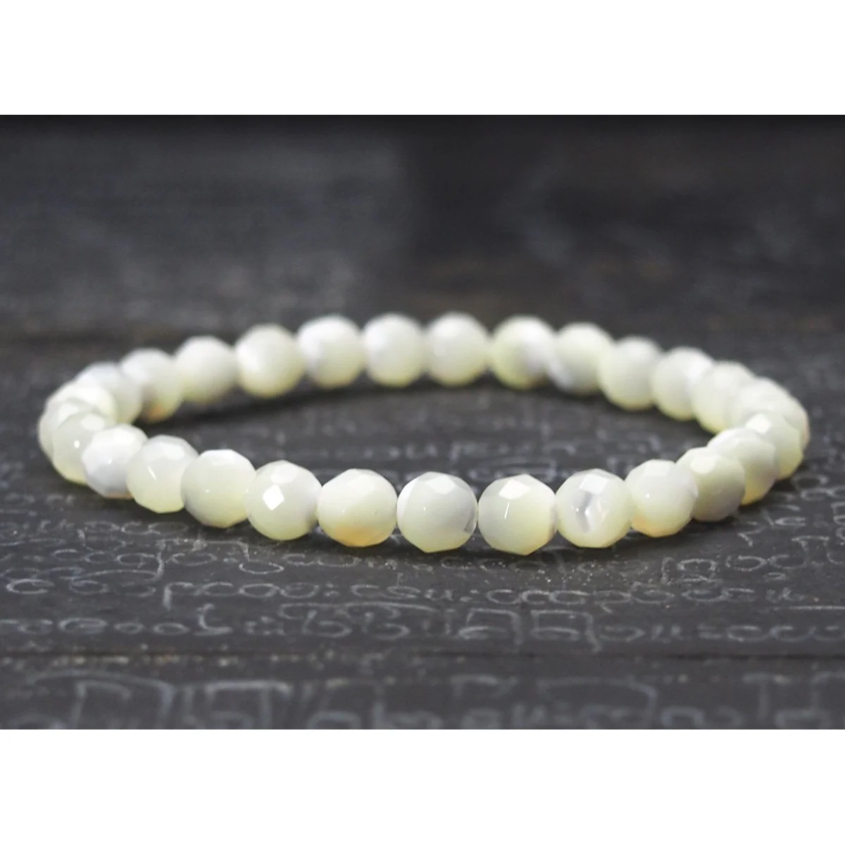 Faceted Mother of Pearl Stretch Bracelet - Image 4