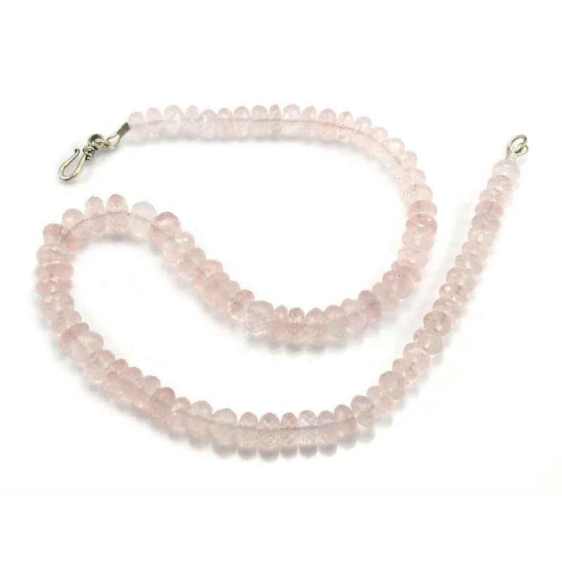 Faceted Rose Quartz Rondelle Necklace with Sterling Silver Hook Clasp - Image 2