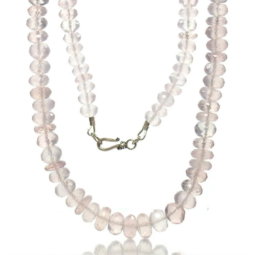 Faceted Rose Quartz Rondelle Necklace with Sterling Silver Hook Clasp - Image 4