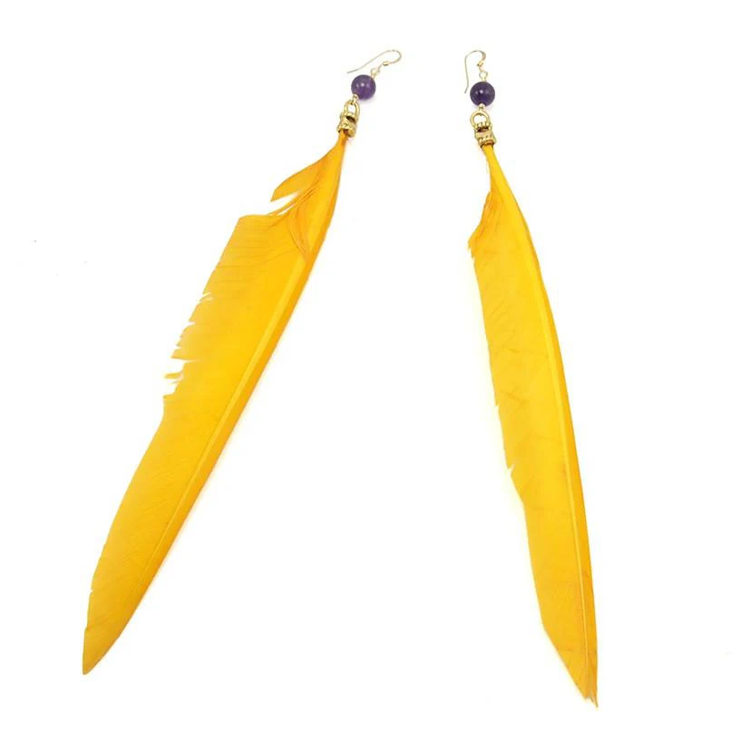 Feather Earrings with Amethyst Beads - Image 2