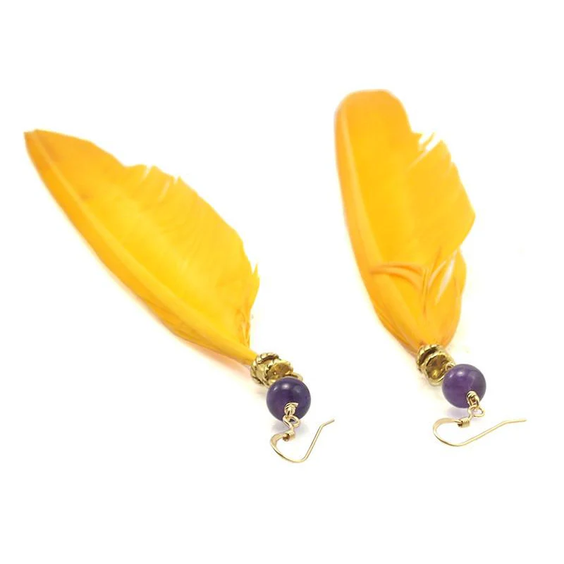 Feather Earrings with Amethyst Beads - Image 3