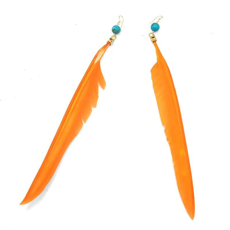 Feather Earrings with Chrysocolla Beads - Image 2